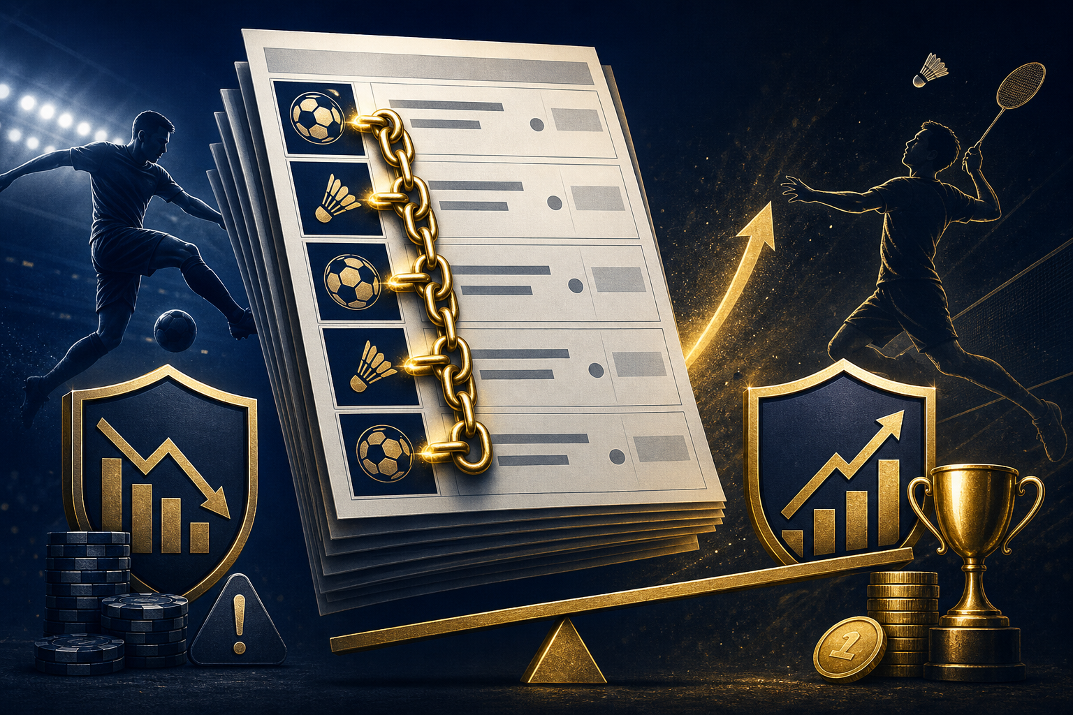 Mix Parlay Tips Malaysia: Acca Strategy, Insurance & Bankroll — Mix parlay acca — linked match slips and football icons