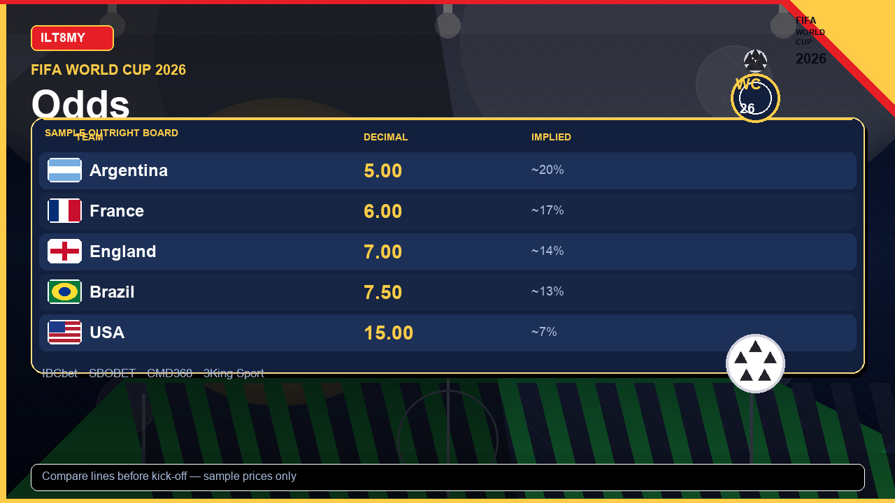 FIFA World Cup 2026 Odds: Outrights, Handicap & ILT8 Sportsbook — FIFA World Cup 2026 odds — outright decimal prices